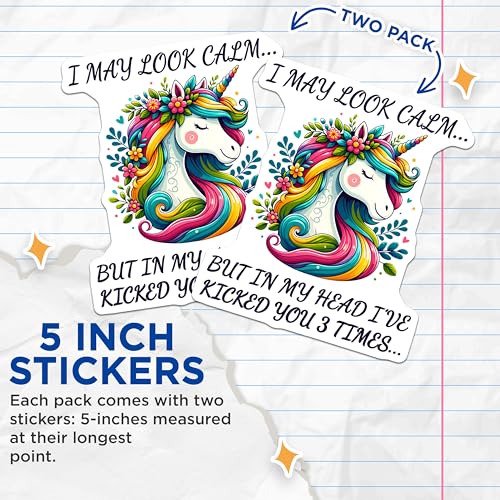 (2 Pack) Funny Unicorn Stickers - Humorous Animal Stickers - Quirky Sarcastic Stickers - 5" On Longest Side - Sticks to Smooth Flat Surfaces - Made in USA - BMCS5649