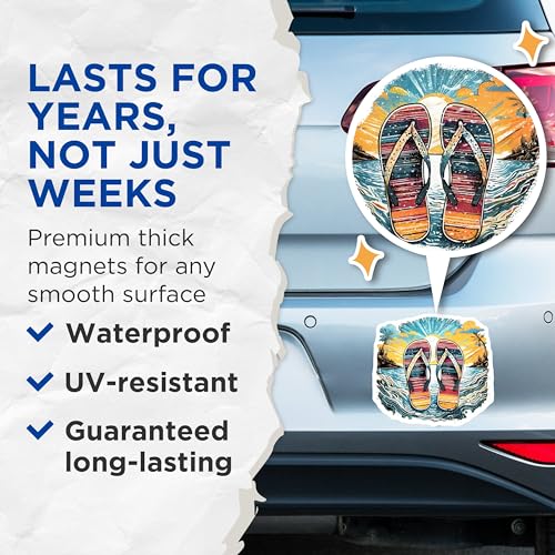 (2 Pack) Beach Flip Flop Magnets Magnets - Tropical Summer - Vacation Decor - 5" On Longest Side - Made in USA - Sticks to Refrigerators & Metal Surfaces - MAG9314