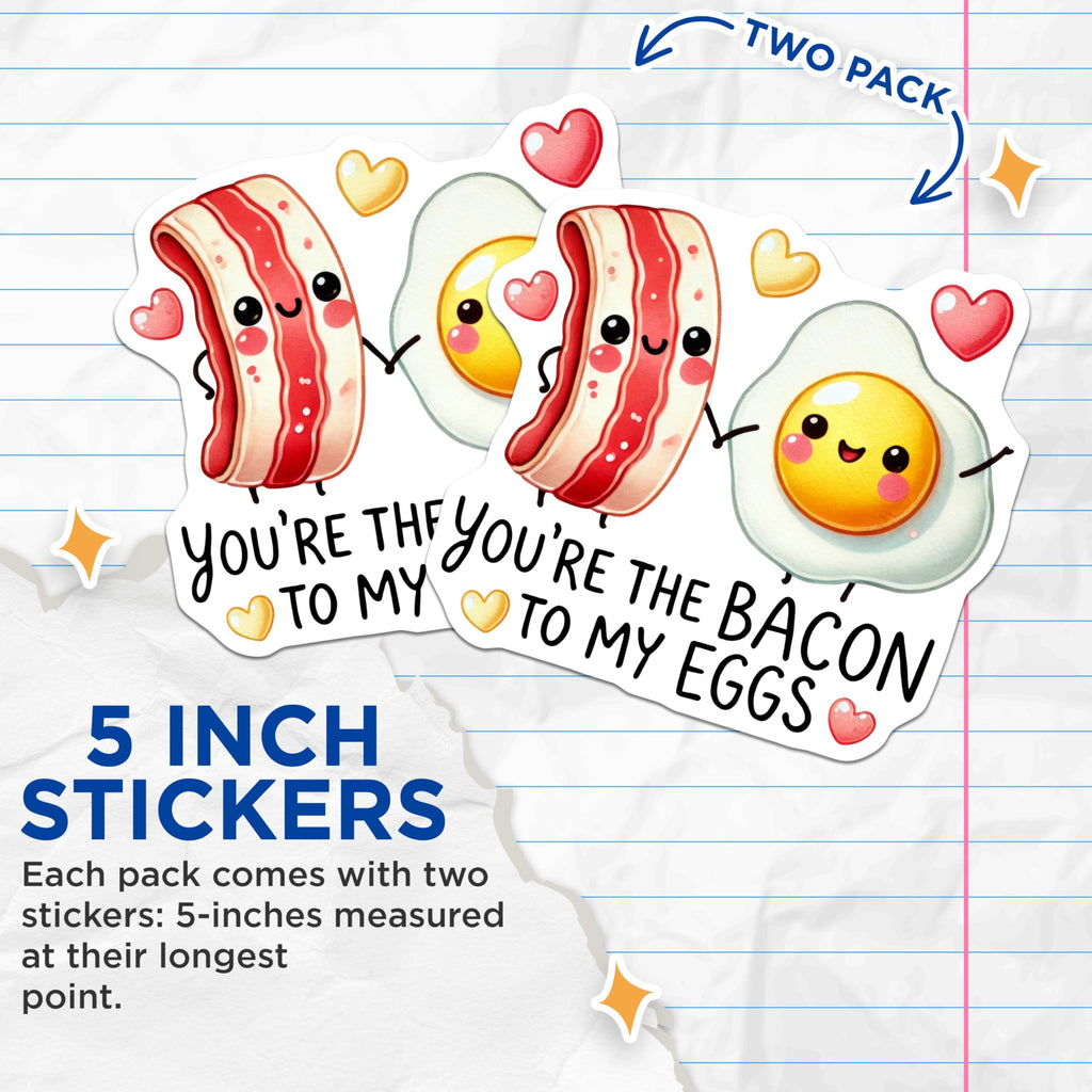 (2 Pack) Cute Food Stickers - Vinyl Foodie Stickers - Fun Breakfast Stickers - 5" On Longest Side - Sticks to Any Smooth Flat Surface - Made in USA - BMCS3352
