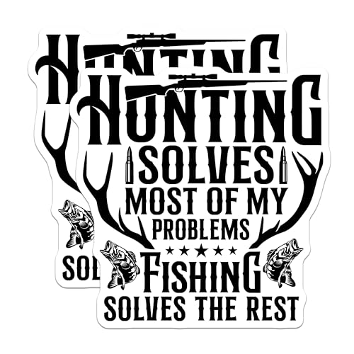 (2 Pack) Hunting Solves Most of My Problems Stickers - Fishing Solves The Rest - Outdoor Adventure - Sportsman Decor - 5" On Longest Side - Sticks to Smooth Flat Surfaces - Made in USA - BMCS6155
