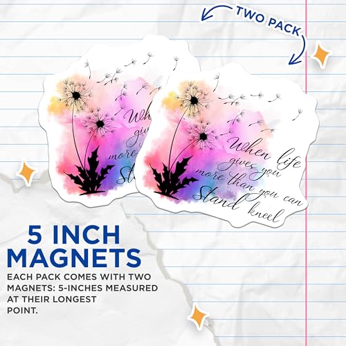 (2 Pack) Inspirational Quote Magnets Magnets - Dandelion Art - Motivational Home Decor - 5" On Longest Side - Made in USA - Sticks to Refrigerators & Metal Surfaces - MAG8576