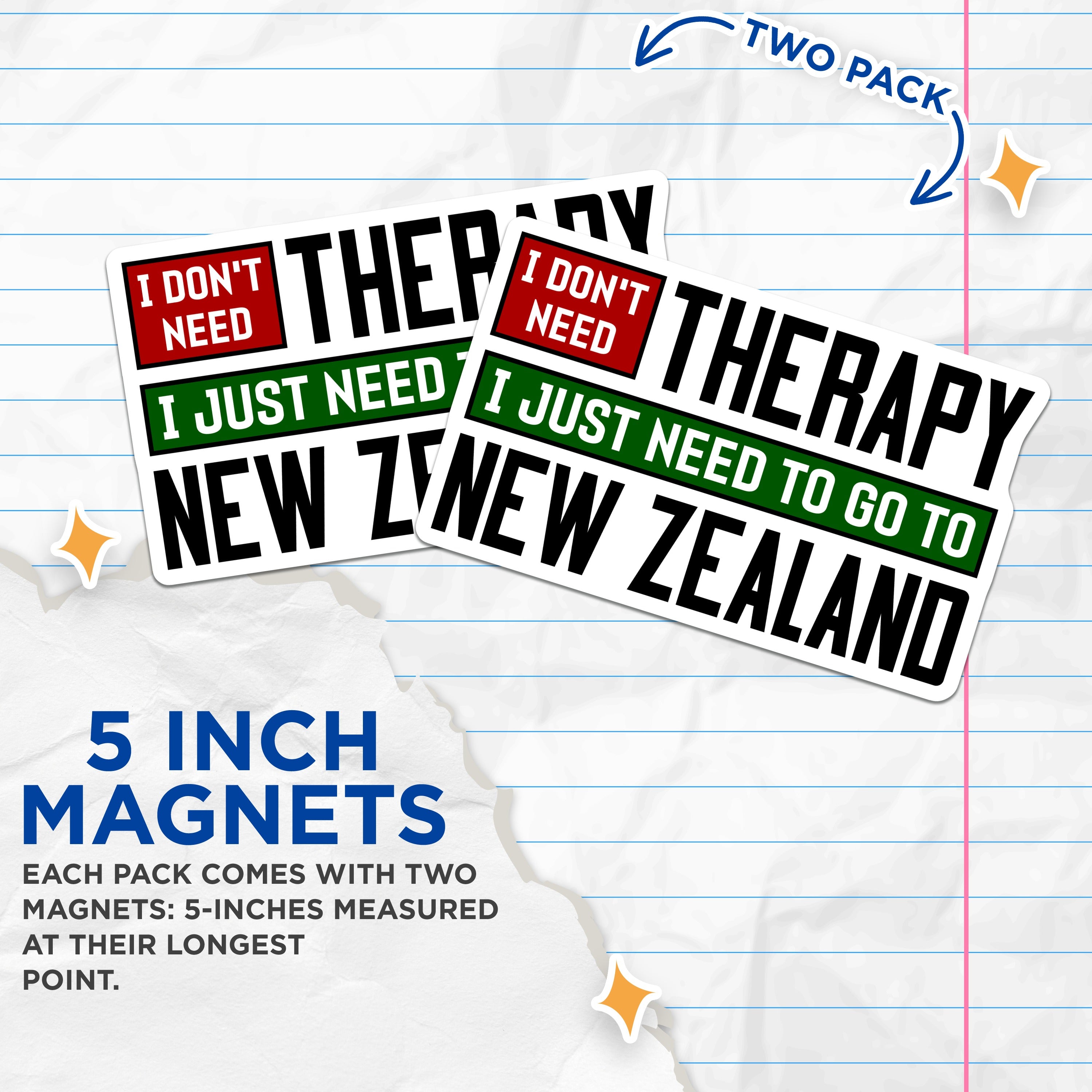 (2 Pack) New Zealand Travel Magnets - Therapy New Zealand Quote - Refrigerator Decor Accessory - 5 Inches On Longest Side - Thick Durable Magnet - Made in USA - MAG39884