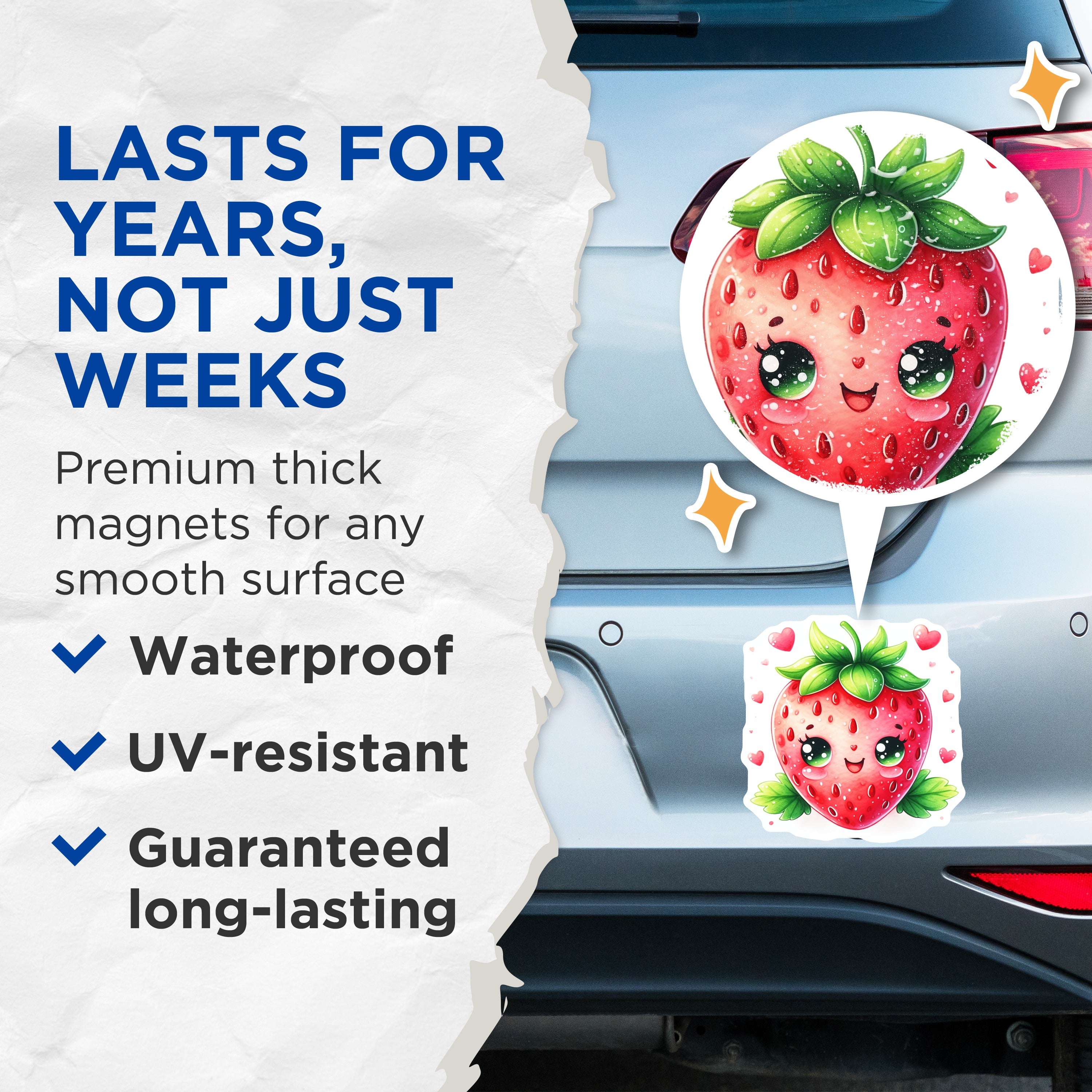 (2 Pack) Kawaii Strawberry Magnets - Cute Fruit Decor - Sweet Fridge Accessories - Valentine's Kitchen Decor - Whimsical Locker Accent - 5" - Durable Magnet - Made in USA - MAG37066