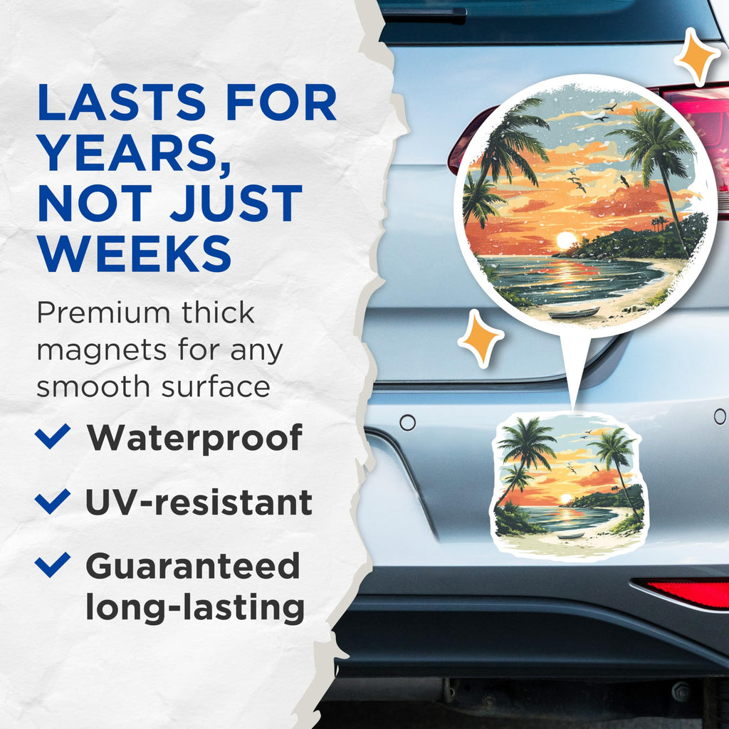 (2 Pack) Tropical Sunset Beach Magnets - Coastal Ocean Decor - Vacation Vibe Fridge Accessory - 5 Inches On Longest Side - Thick Durable Magnet - Made in USA - MAG26639