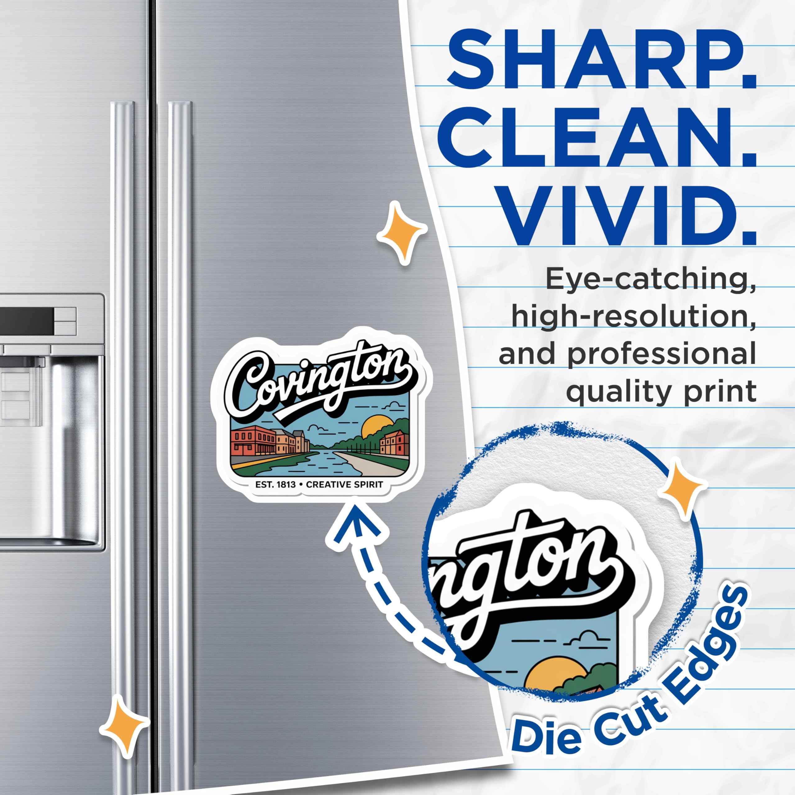 (2 Pack) Covington Magnets - Kentucky Souvenir- Cityscape Refrigerator Decor - 5" On Longest Side - Premium Magnet - for Cars, Refrigerators, Toolboxes, Lockers - Made in USA - MAG18001