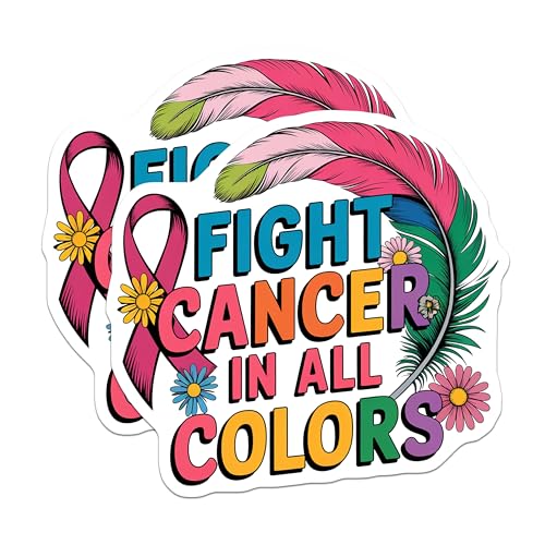 (2 Pack) Fight Cancer in All Colors Stickers - Cancer Awareness - Motivational Decals - 5" On Longest Side - Sticks to Smooth Flat Surfaces - Made in USA - BMCS8747