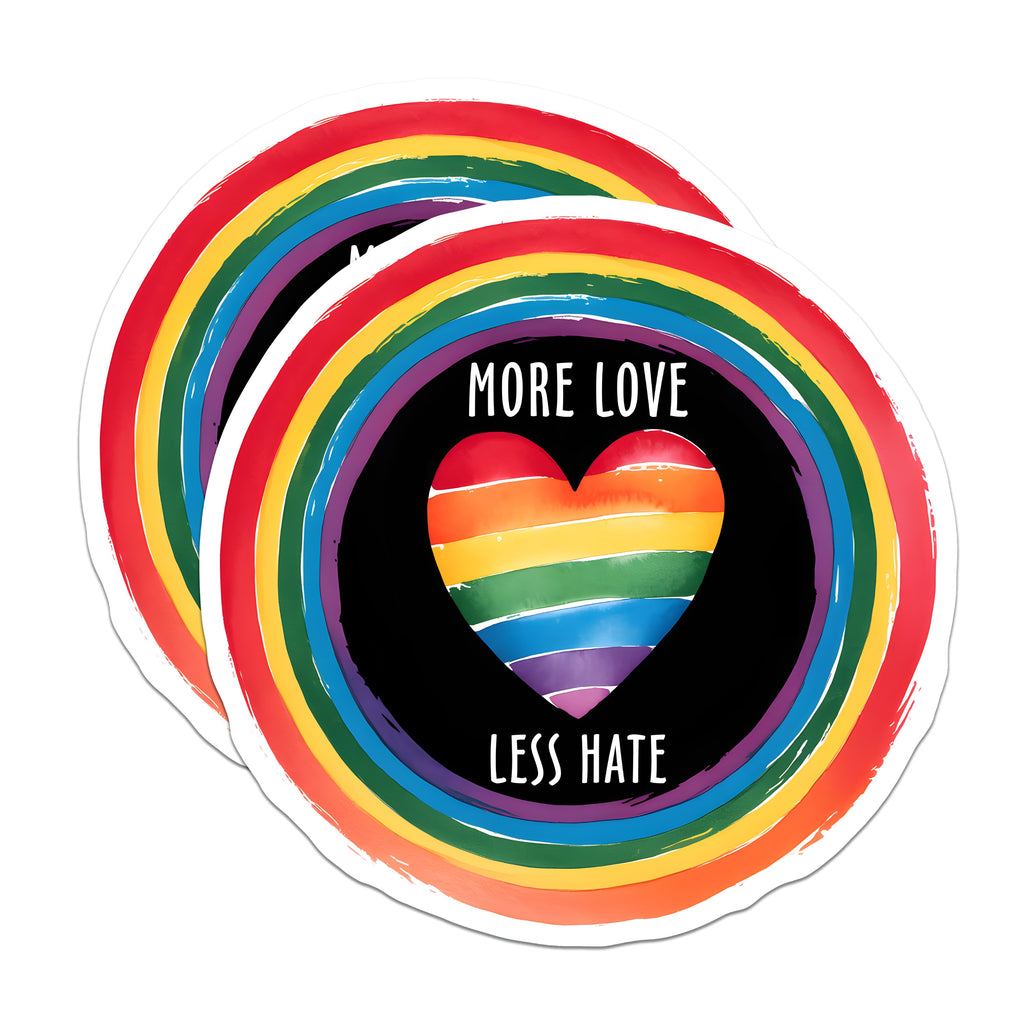 (2 Pack) Pride Love Magnets - More Love Less Hate - Rainbow Heart Ally Refrigerator Locker Decor - 5 Inches On Longest Side - Thick Durable Magnet - Made in USA - MAG38262
