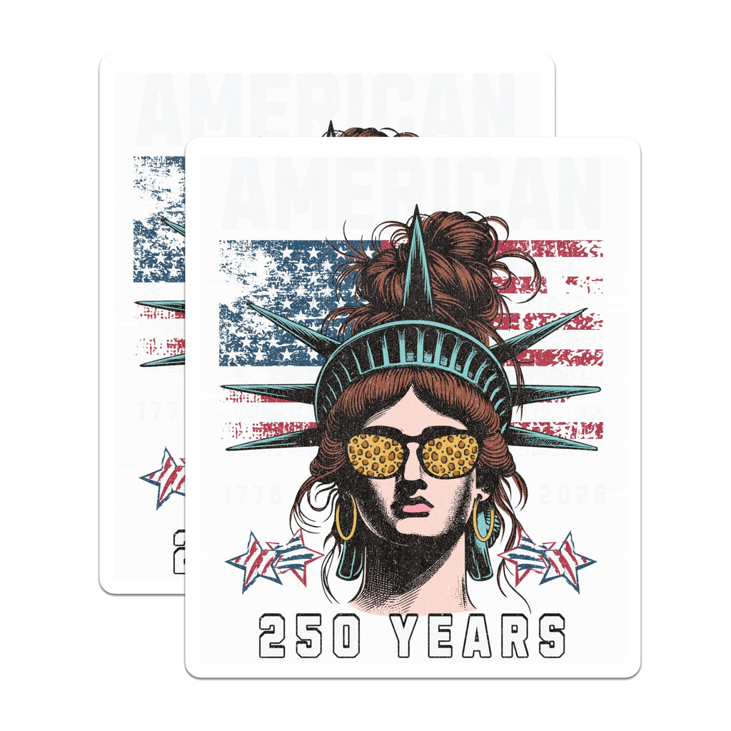 (2 Pack) 250 Year Anniversary Magnets - Lady Liberty Messy Bun Decor - Patriotic American Flag Art - Independence Day - 5 Inches On Longest Side - Thick Durable Magnet - Made in USA - MAG28055