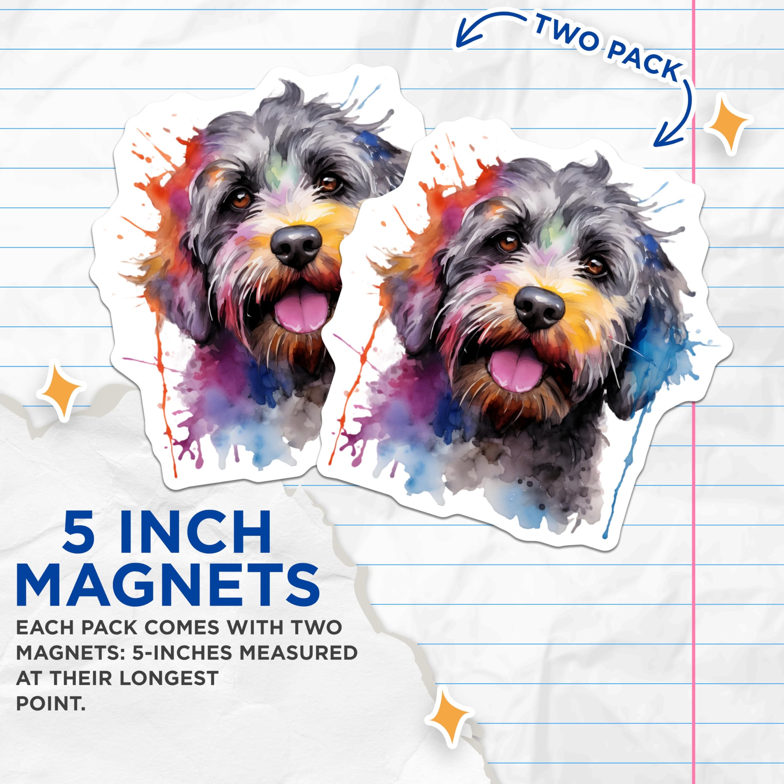 (2 Pack) Watercolor Dog Magnets - Cute Doodle Fridge Magnets - Pet Lover Locker Decoration - 5 Inches On Longest Side - Thick Durable Magnet - Made in USA - MAG26721