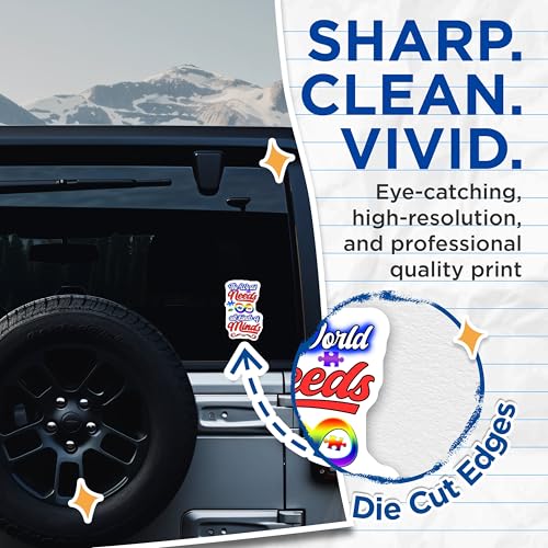 (2 Pack) Motivational Stickers - Autism Awareness - The World Needs All Kinds of Minds Stickers - 5" On Longest Side - Sticks to Smooth Flat Surfaces - Made in USA - BMCS6549