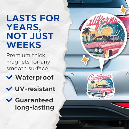 (2 Pack) Palm Tree Paradise Magnet - Retro Car Fridge Decor - 5" On Longest Side - Sticks to Smooth Flat Surfaces - Made in USA - MAG9574