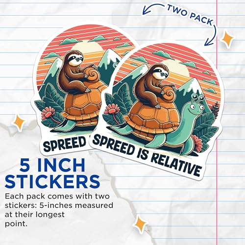 (2 Pack) Slow and Steady Stickers - Cute Animal Stickers - Funny Motivation Stickers - 5" On Longest Side - Sticks to Smooth Flat Surfaces - Made in USA - BMCS6011