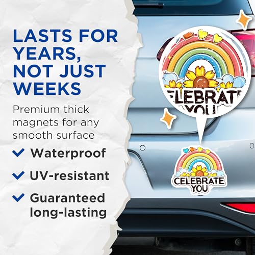 (2 Pack) Celebrate You Rainbow Magnets Magnets - 5" On Longest Side - Made in USA - Sticks to Refrigerators & Metal Surfaces - MAG9191