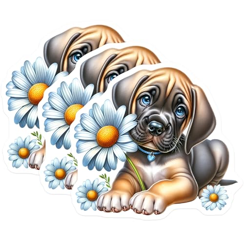 (3 Pack) Cute Puppy Decals - Dog with Daisy - Laptop Decal - 3 Inches On Longest Side - Easy Peel & Apply - Made in USA - 3MCS8335