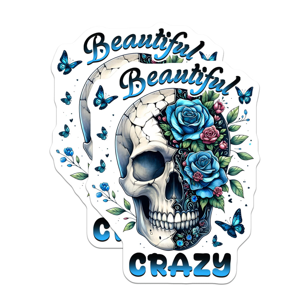 (2 Pack) Skull Floral Magnets - Gothic Skull Art - Butterfly Skull Decor - 5" On Longest Side - for Cars, Fridges, Toolboxes - Made in USA - MAG7389