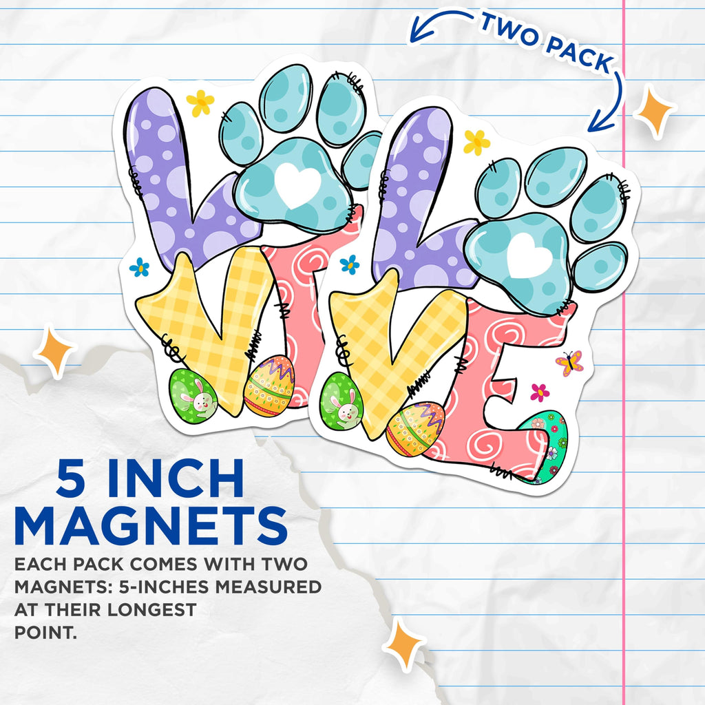 (2 Pack) Love Paw Print Magnets - Whimsical Easter Bunny Decor - Animal Lover Fridge Locker Accessories - 5 Inches On Longest Side - Thick Durable Magnet - Made in USA - MAG26464