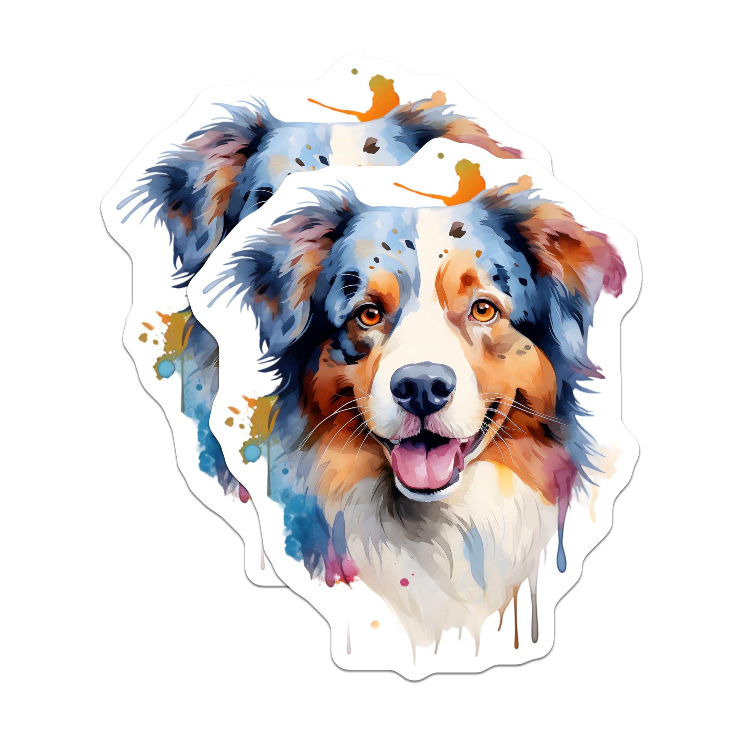 (2 Pack) Australian Shepherd Magnets - Vibrant Watercolor Dog Art - Pet Lover Fridge Decor - 5 Inches On Longest Side - Thick Durable Magnet - Made in USA - MAG27530