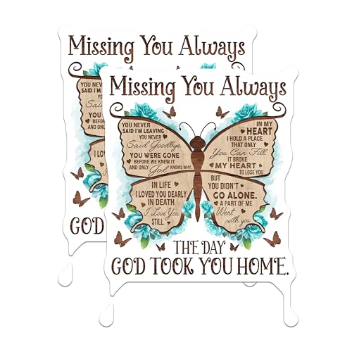 (2 Pack) Missing You Always Butterfly Stickers - Inspirational Memorial Stickers - Loving Tribute Stickers - 5" On Longest Side - Sticks to Smooth Flat Surfaces - Made in USA - BMCS6132