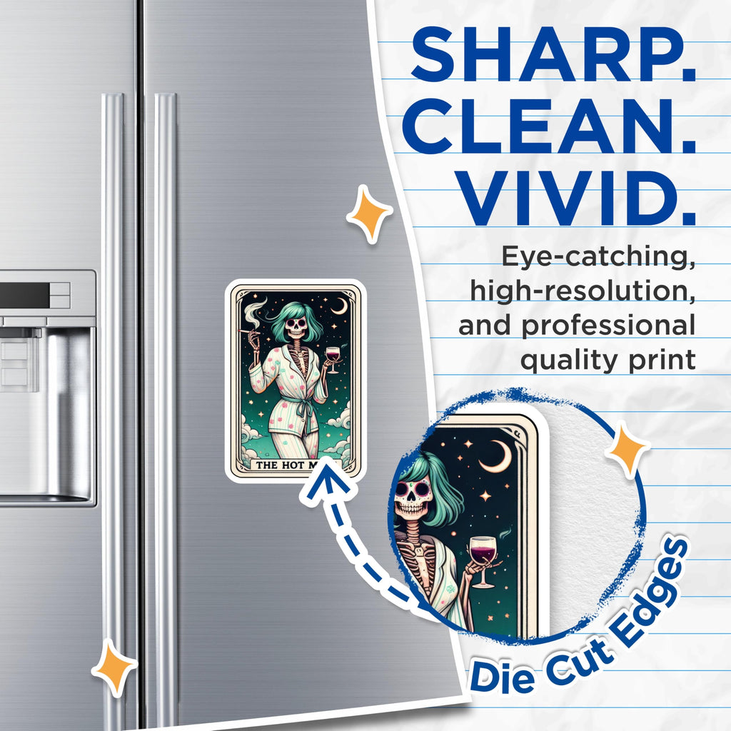 (2 Pack) Hot Mess Magnets - Sarcastic Skeleton Decor - Tarot Card Vibe Art - Refrigerator Magnets - 5 Inches On Longest Side - Thick Durable Magnet - Made in USA - MAG30313
