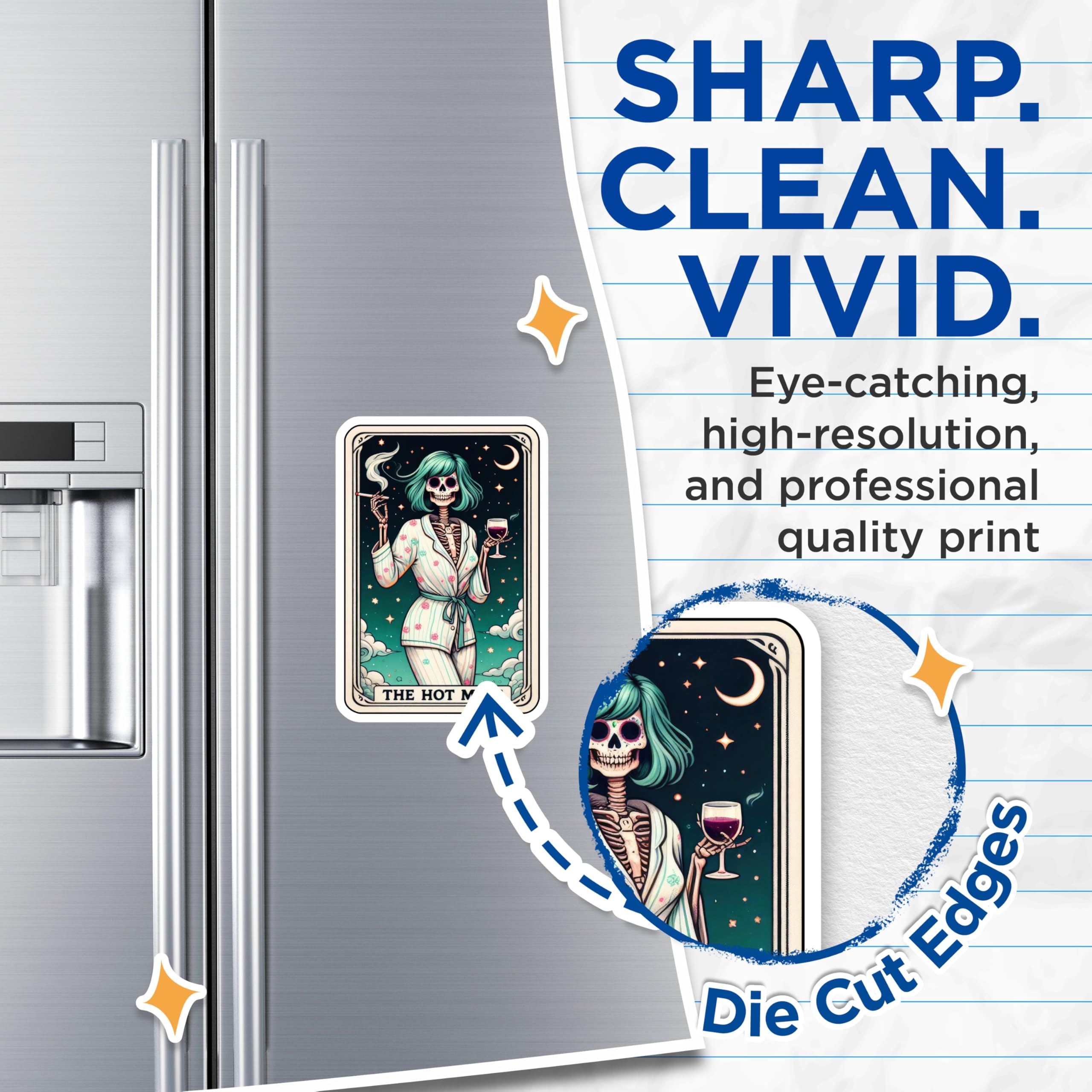 (2 Pack) Hot Mess Magnets - Sarcastic Skeleton Decor - Tarot Card Vibe Art - Refrigerator Magnets - 5 Inches On Longest Side - Thick Durable Magnet - Made in USA - MAG30313