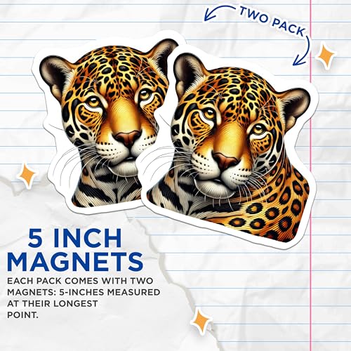 (2 Pack) Leopard Animal Magnets - Big Cat Art - Wild Animal Fridge - 5" On Longest Side - for Cars, Fridges, Toolboxes - Made in USA - MAG4518