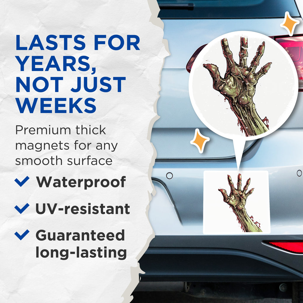 (2 Pack) Zombie Hand Magnets - Horror Decor - Halloween Party Favors - Spooky Refrigerator Accessory - Undead Kitchen Art - 5 Inches On Longest Side - Thick Durable Magnet - Made in USA - MAG37743