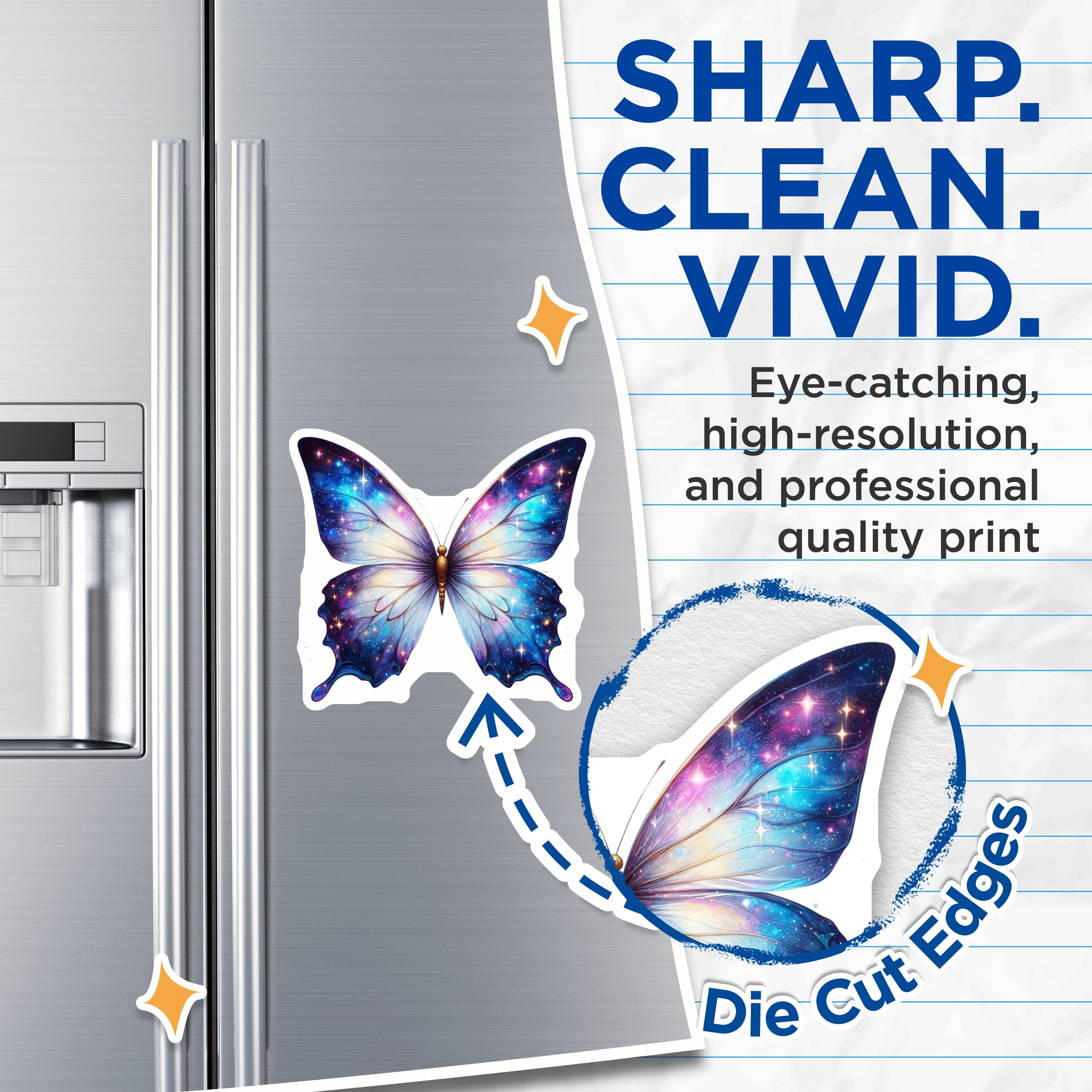 (2 Pack) Galaxy Butterfly Magnets - Celestial Space Decor - Whimsical Fridge Art - 5 Inches On Longest Side - Thick Durable Magnet - Made in USA - MAG38845