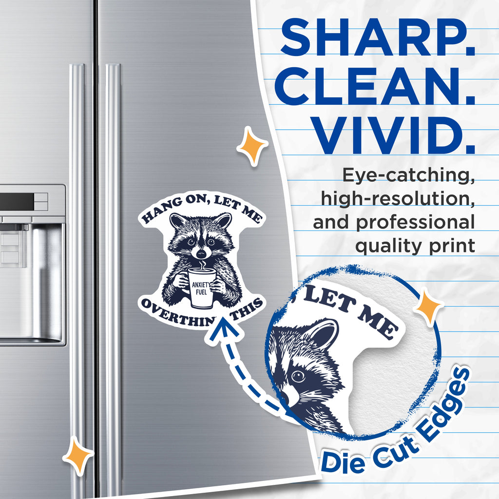 (2 Pack) Overthinker Magnets - Raccoon Anxiety Fuel Coffee - Funny Animal Fridge Locker Decor - 5 Inches On Longest Side - Thick Durable Magnet - Made in USA - MAG37884