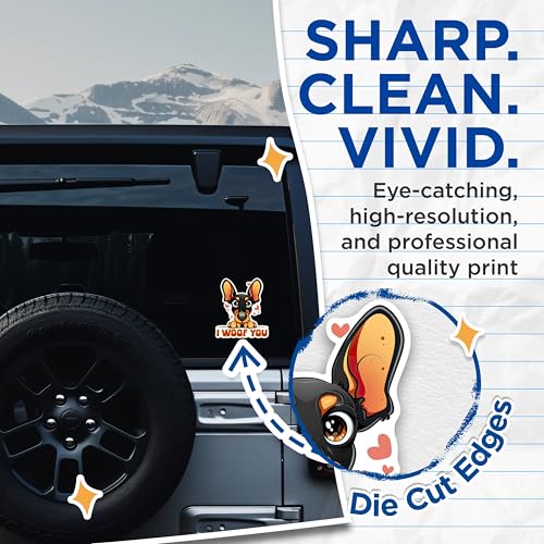 (2 Packs) I Woof You Miniature Pinscher Stickers - Miniature Pinscher Dog Breed Decals - 5 Inches On Longest Side - Premium Vinyl Decal - Sticks to Any Smooth Flat Surface - Made in USA - BMCS2530