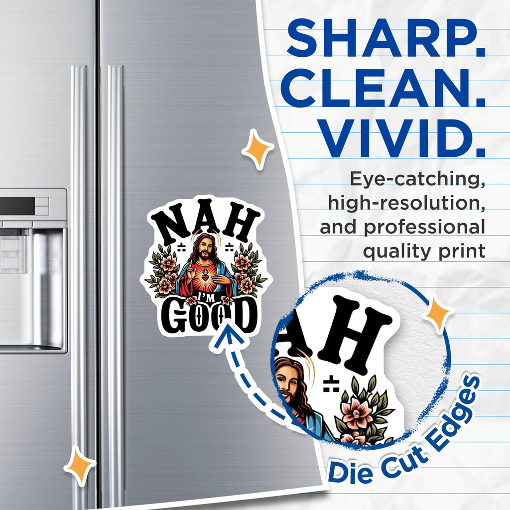 (2 Pack) Nah Im Good Magnets - Funny Jesus Meme - Religious Humor Refrigerator Magnets - 5" On Longest Side - for Cars, Fridges, Toolboxes - Made in USA - MAG4150