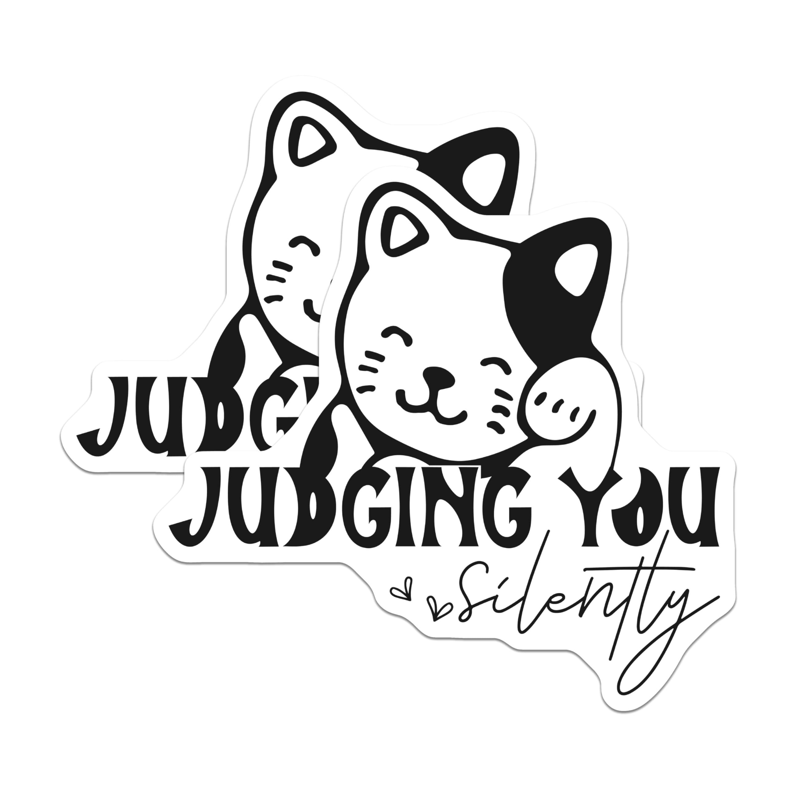 (2 Pack) Judging You Silently Stickers - Cute Cat Stickers - Funny Cat Meme Stickers - 5" On Longest Side - Sticks to Smooth Flat Surfaces - Made in USA - BMCS5117