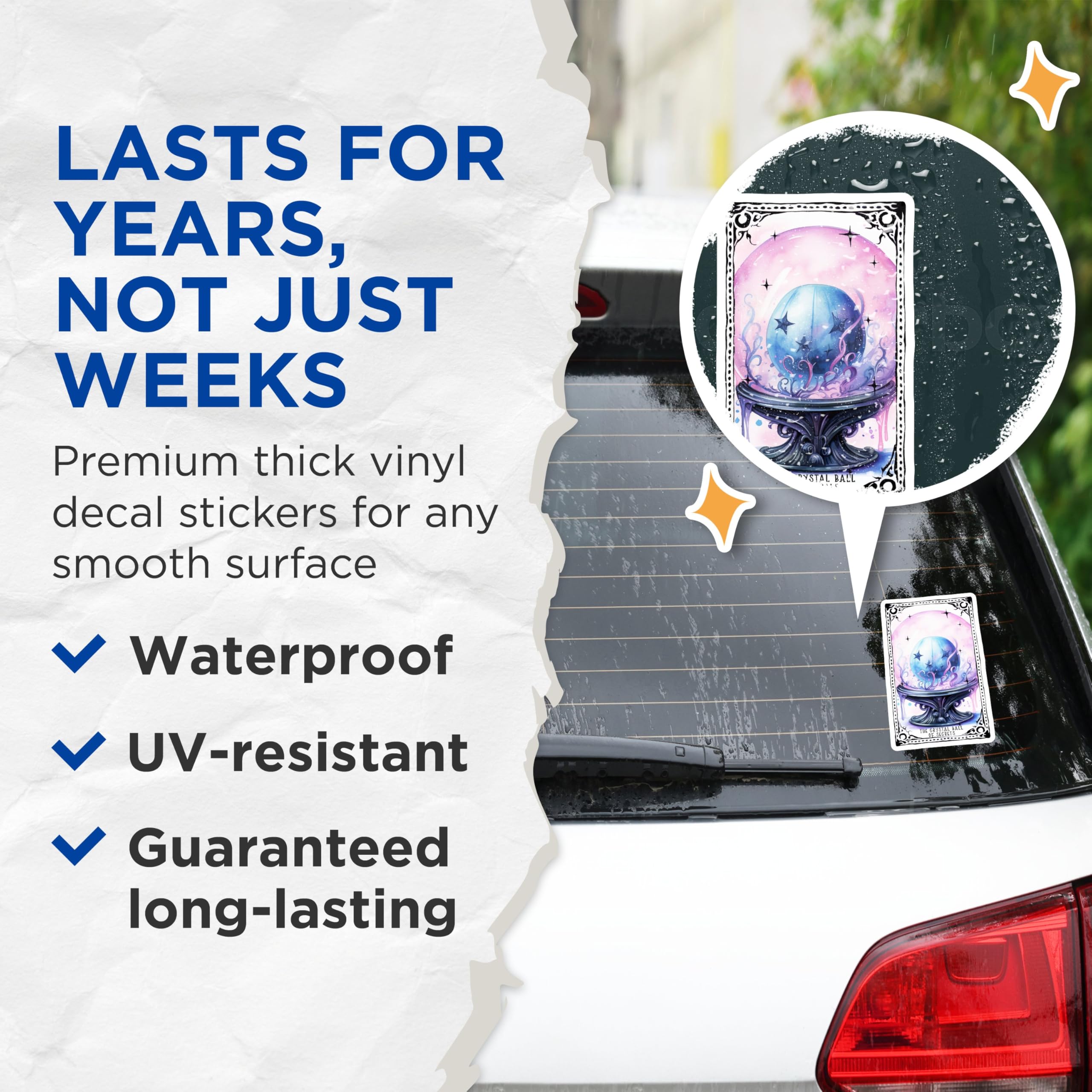 (2 Pack) Mystical Crystal Ball Stickers - Fantasy Tarot Card Stickers - Witchy Art Stickers - 5" On Longest Side - Sticks to Any Smooth Flat Surface - Made in USA - BMCS3588