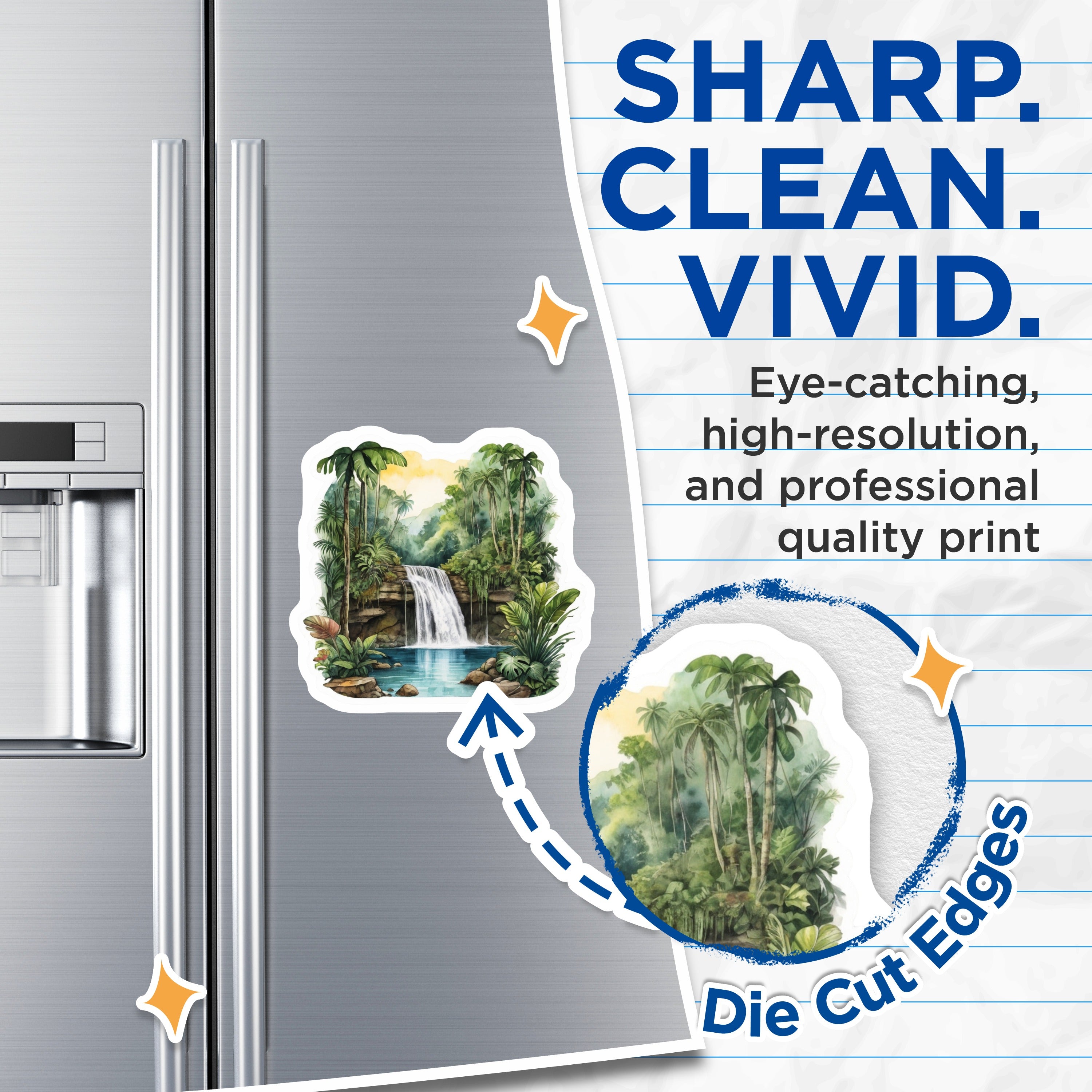 (2 Pack) Tropical Waterfall Magnets - Lush Jungle Landscape - Nature Inspired Decor - Exotic Rainforest Fridge Magnets - 5 Inches On Longest Side - Thick Durable Magnet - Made in USA - MAG39430