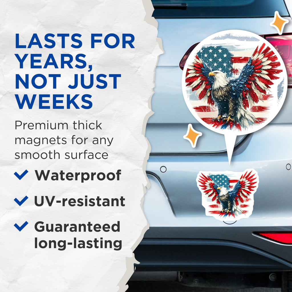 (2 Pack) American Eagle Magnets - USA Flag Design - Patriotic Home Decor - 5" On Longest Side - Premium Magnet - for Cars, Refrigerators, Toolboxes, Lockers - Made in USA - MAG14494