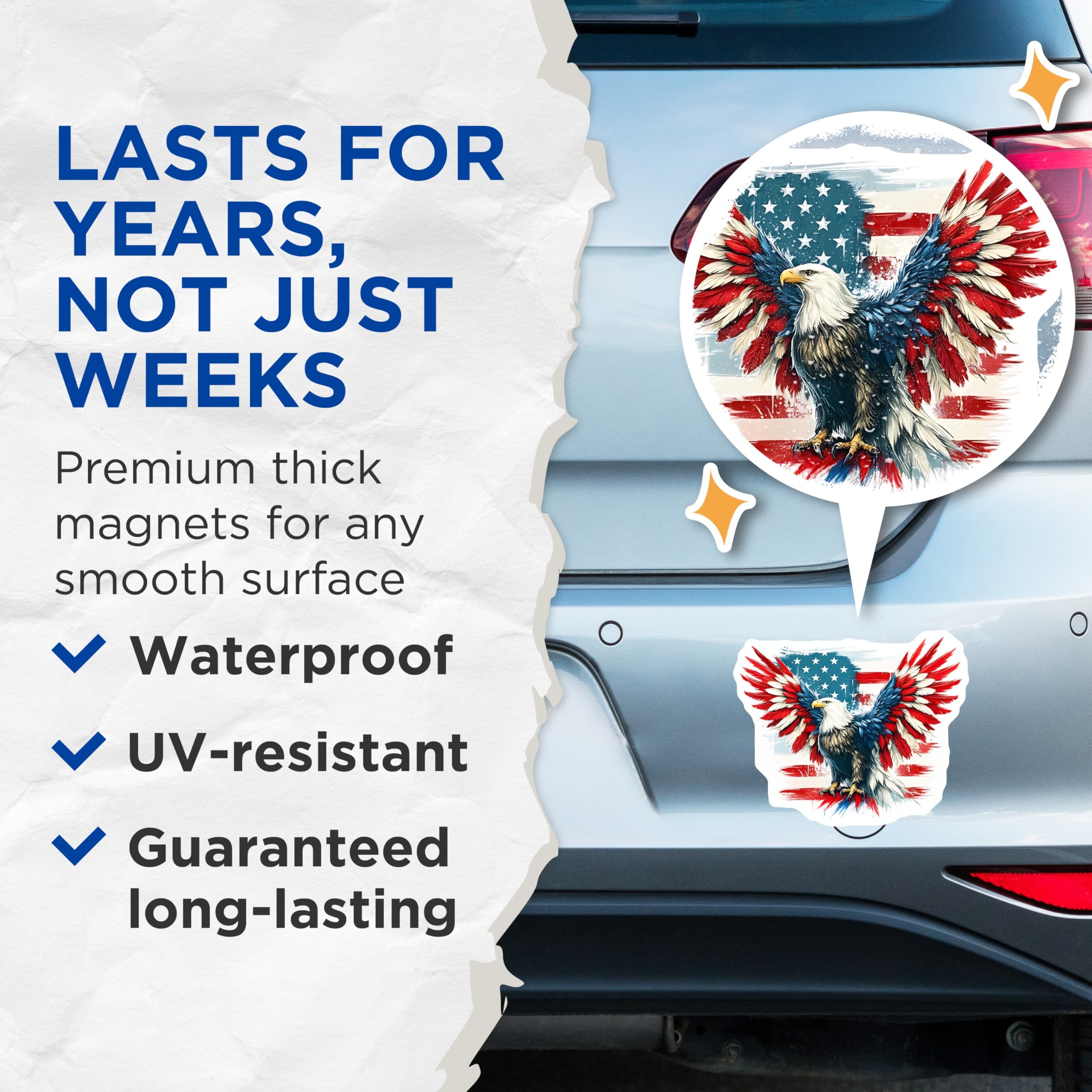 (2 Pack) American Eagle Magnets - USA Flag Design - Patriotic Home Decor - 5" On Longest Side - Premium Magnet - for Cars, Refrigerators, Toolboxes, Lockers - Made in USA - MAG14494