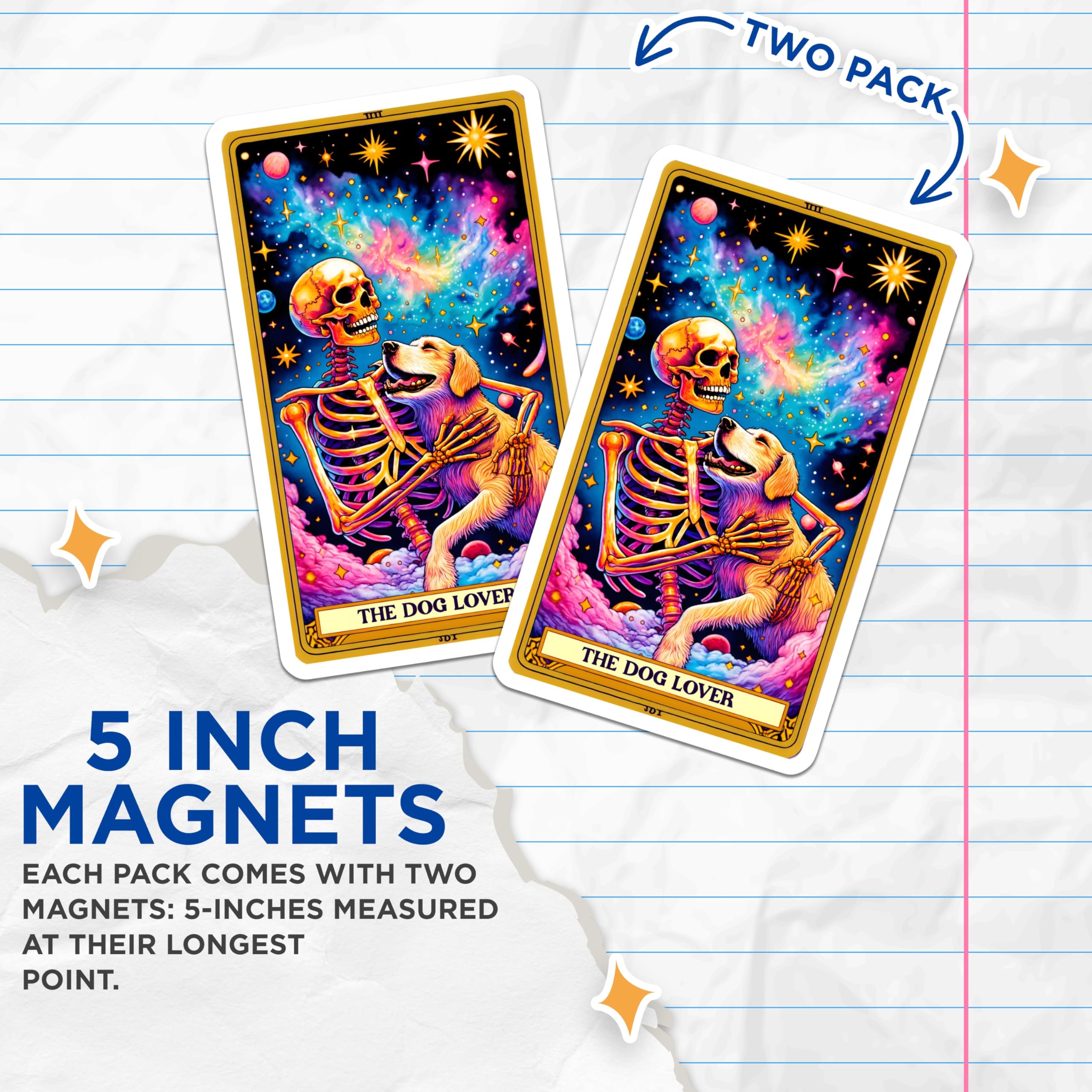 (2 Pack) Dog Lover Skeleton Magnets - Celestial Dog Mom Dad - Whimsical Goth Pet Fridge - 5 Inches On Longest Side - Thick Durable Magnet - Made in USA - MAG25584