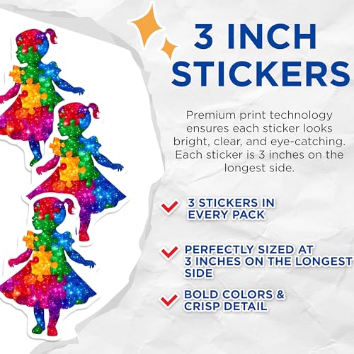 (3 Pack) Girl Autism Puzzle Decals - Awareness Support - Advocate Decal - 3 Inches On Longest Side - Easy Peel & Apply - Made in USA - 3MCS6667