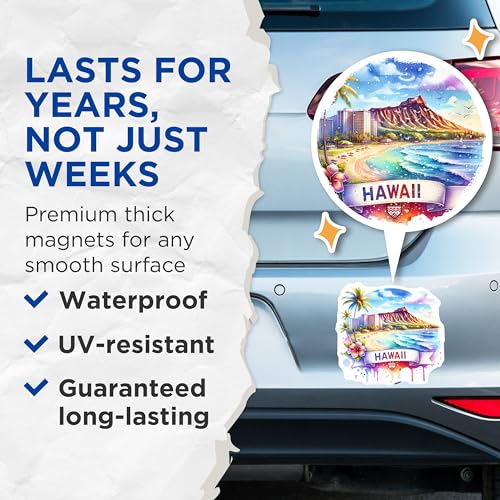(2 Pack) Hawaii Beach Scene Magnets - Tropical Vacation Decor - Scenic Island Souvenirs - 5" On Longest Side - for Cars, Fridges, Toolboxes - Made in USA - MAG6901