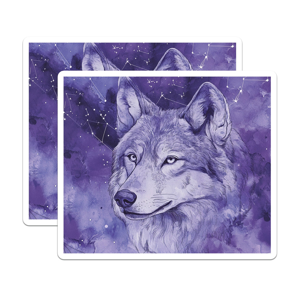 (2 Pack) Cosmic Wolf Art Magnets - Purple Starry Night - Mystical Animal Decor - 5 Inches On Longest Side - Thick Durable Magnet - Made in USA - MAG39803