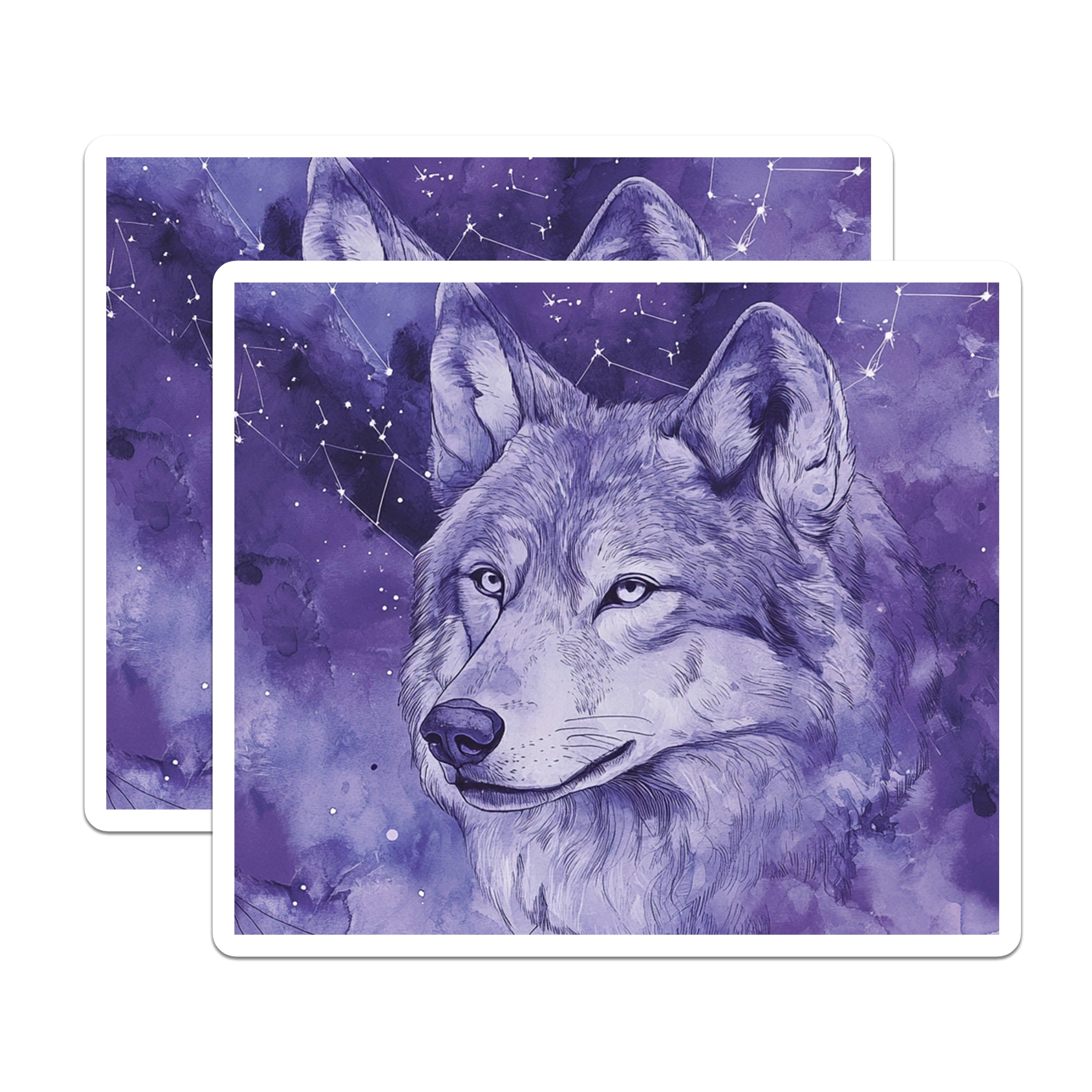 (2 Pack) Cosmic Wolf Art Magnets - Purple Starry Night - Mystical Animal Decor - 5 Inches On Longest Side - Thick Durable Magnet - Made in USA - MAG39803