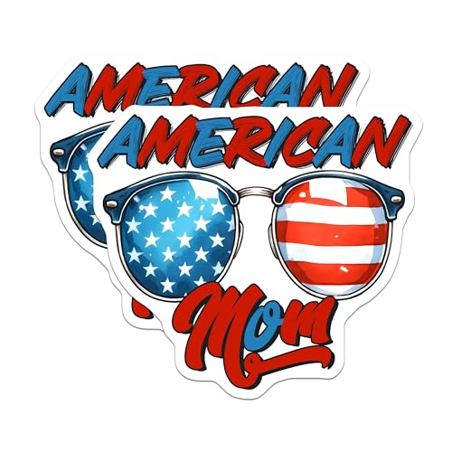 (2 Pack) American Mom Magnets - Patriotic Glasses - USA Flag Decor - American Pride - Mom Gift - 5" On Longest Side - for Cars, Fridges, Toolboxes - Made in USA - MAG7449