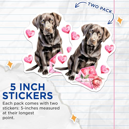 (2 Pack) Cute Labrador Dog Stickers - Love Heart Dog Stickers - Dog Lovers Decal - 5" On Longest Side - Sticks to Any Smooth Flat Surface - Made in USA - BMCS3516