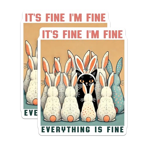 (2 Pack) It's Fine I'm Fine Magnets - Cat and Bunny Magnets - Funny Animal Magnets - Cute Cat and Bunny Decor - 5" On Longest Side - for Cars, Fridges, Toolboxes - Made in USA - MAG6690