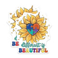 (2 Pack) Different is Beautiful Stickers - Sunflower Puzzle Stickers - Inspirational Quote Stickers - 5" On Longest Side - Sticks to Smooth Flat Surfaces - Made in USA - BMCS4154