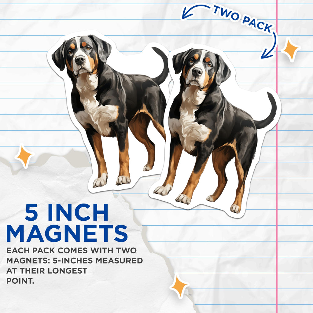 (2 Pack) Greater Swiss Mountain Dog Magnets - Swissy Pet Lover Decor - Large Breed Dog Mom Dad Home Accessory - 5 Inches On Longest Side - Thick Durable Magnet - Made in USA - MAG28729