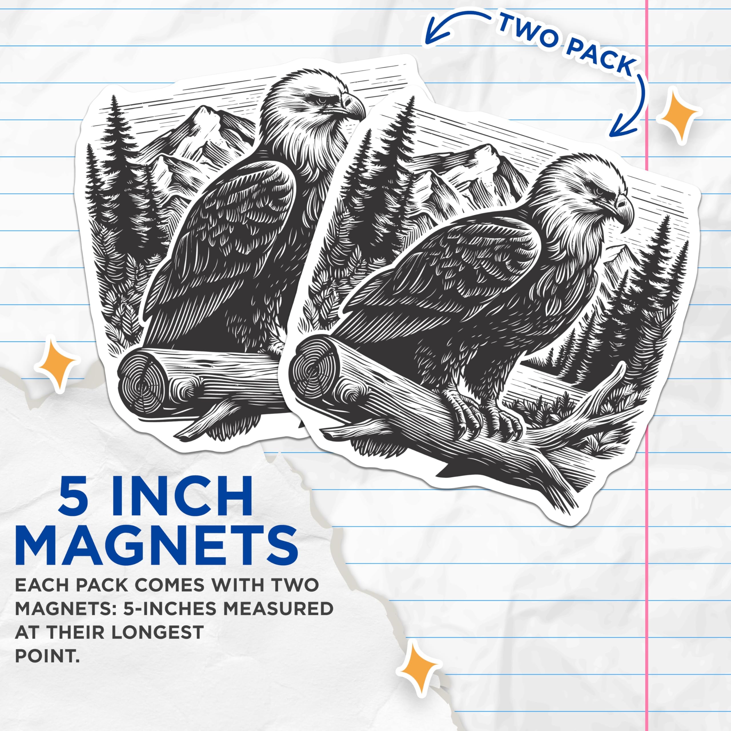 (2 Pack) Bald Eagle Wildlife Magnets - Mountain Forest Landscape Scene - Majestic Raptor Nature Home Decor - 5 Inches On Longest Side - Thick Durable Magnet - Made in USA - MAG21225
