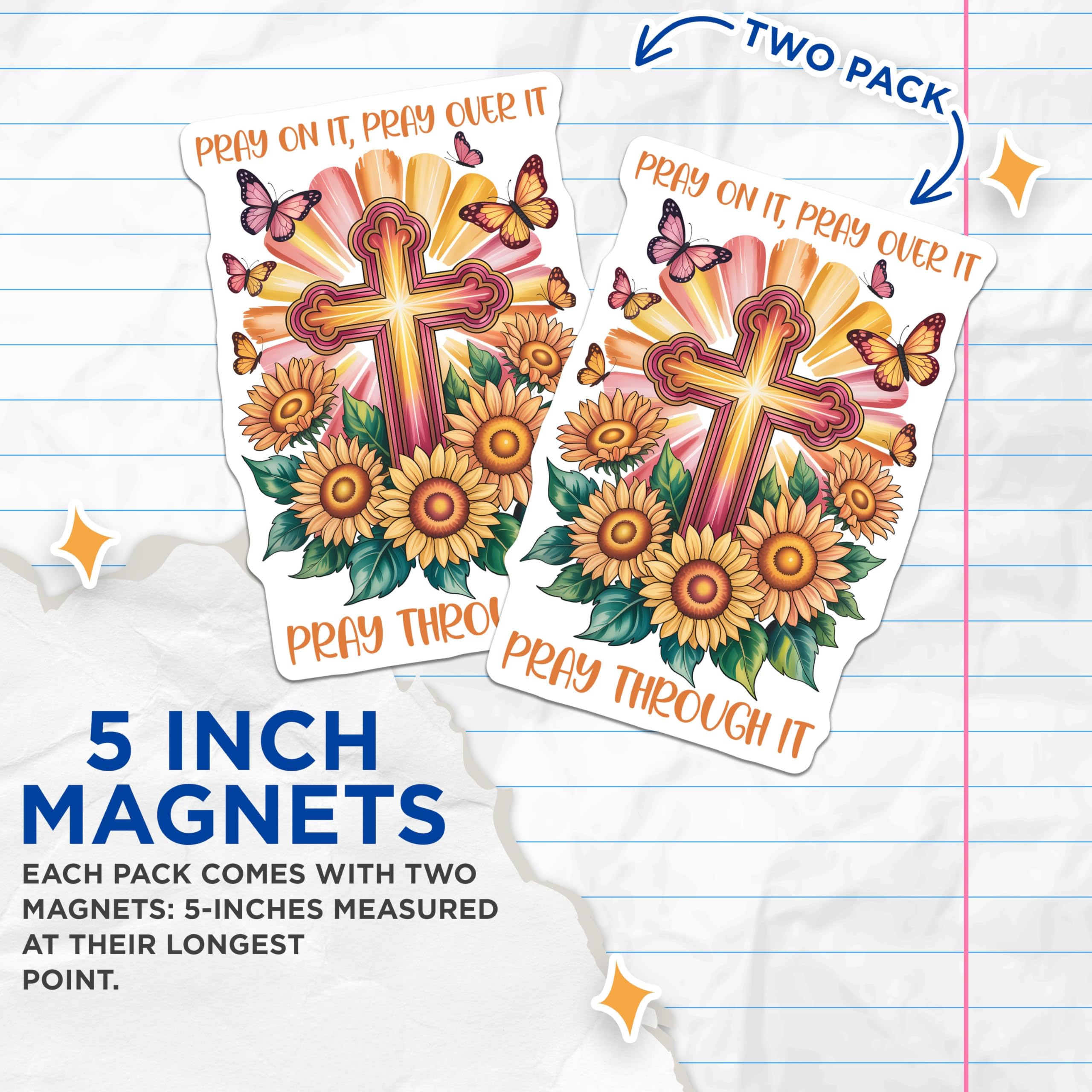 (2 Pack) Pray On It Magnets - Floral Cross Design - Inspirational Quote - 5" On Longest Side - Premium Magnet - for Cars, Refrigerators, Toolboxes, Lockers - Made in USA - MAG17050