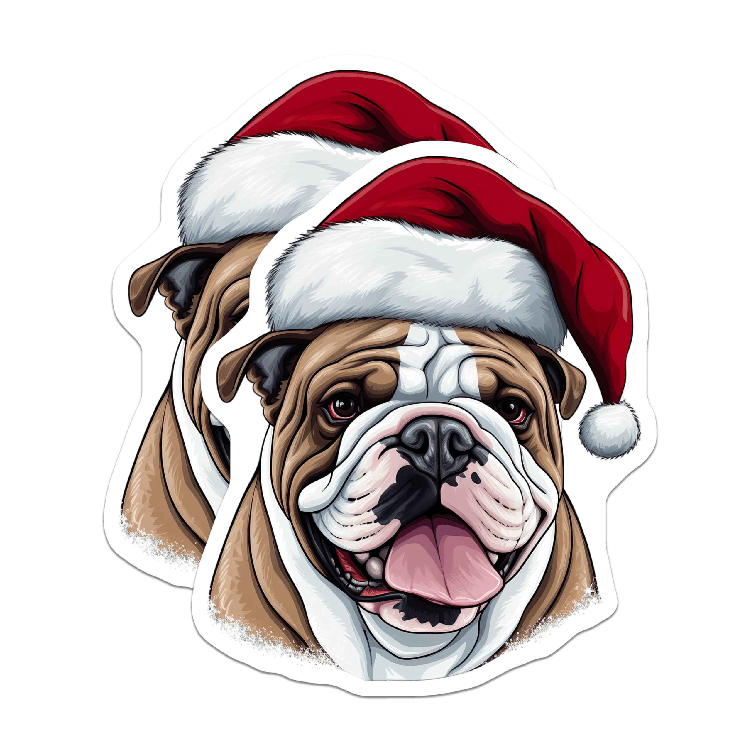 (2 Pack) Bulldog Santa Hat Magnets - Christmas Dog Decor - Holiday Animal Lover - 5 Inches On Longest Side - Thick Durable Magnet - Made in USA - MAG24666