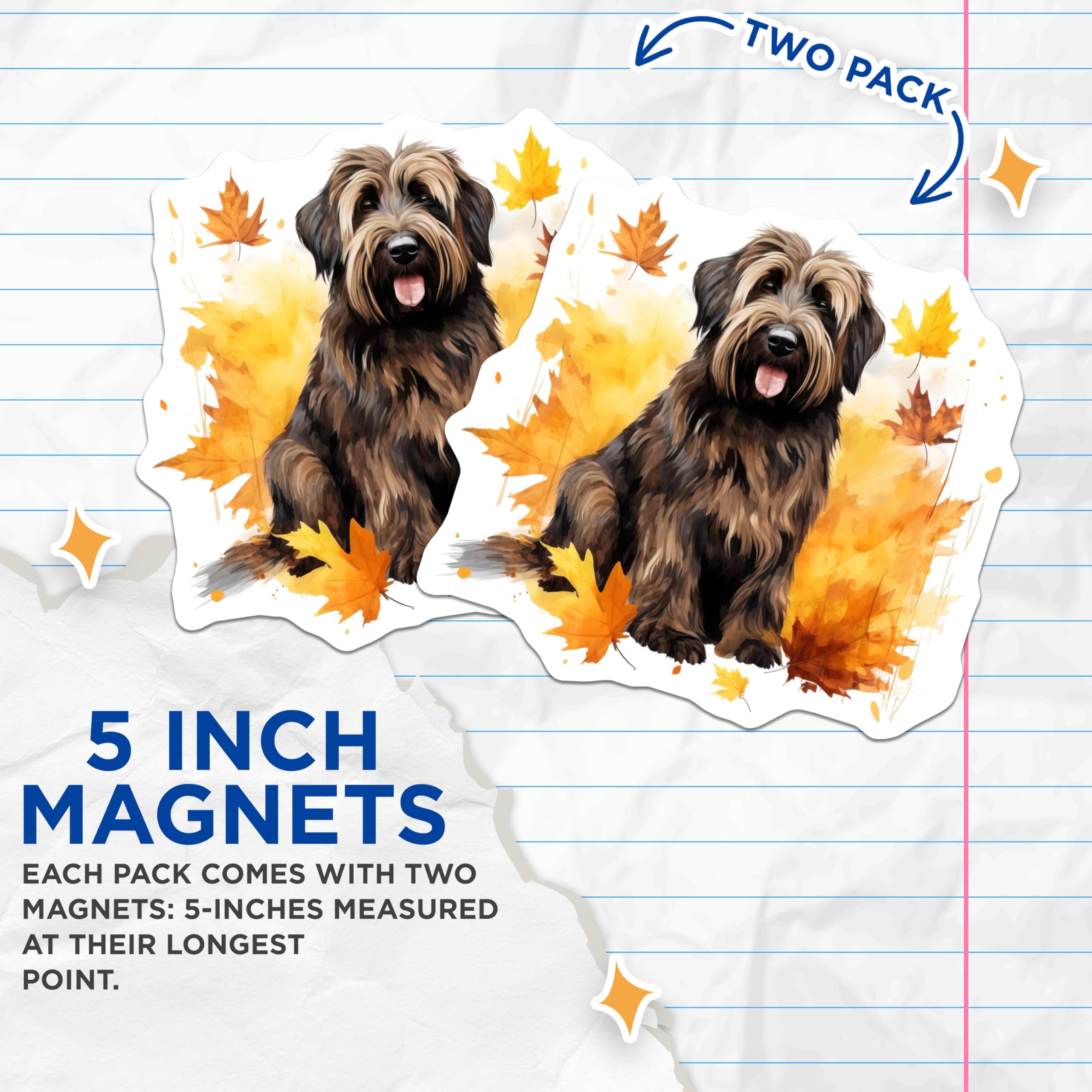 (2 Pack) Autumn Dog Magnets - Fall Leaves Pet Lover Decor - Cozy Seasonal Accent for Fridge Locker - 5 Inches On Longest Side - Thick Durable Magnet - Made in USA - MAG27380