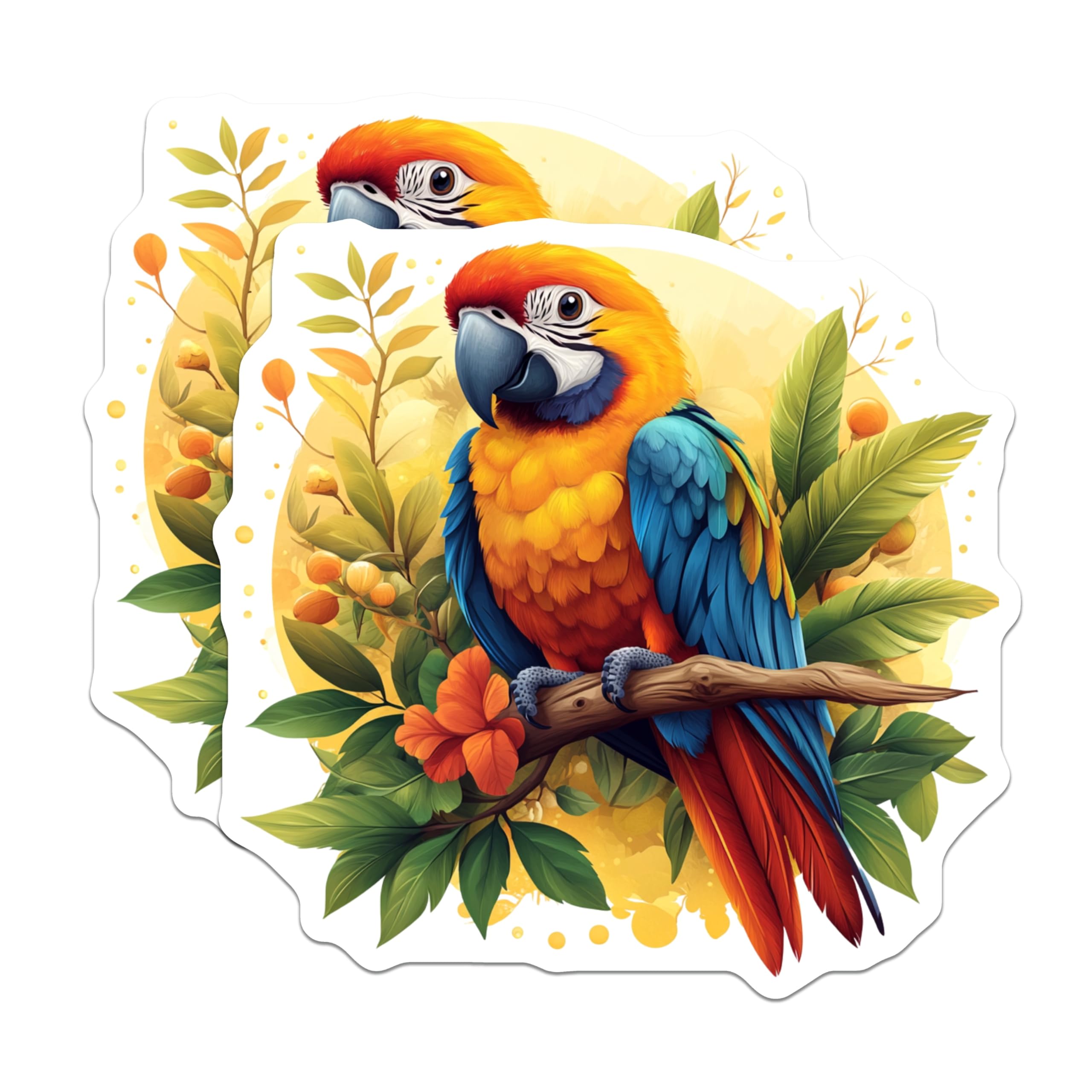 (2 Pack) Macaw Parrot Magnets - Tropical Bird Art - Vibrant Exotic Decor - Refrigerator Locker Accent - 5 Inches On Longest Side - Thick Durable Magnet - Made in USA - MAG28206